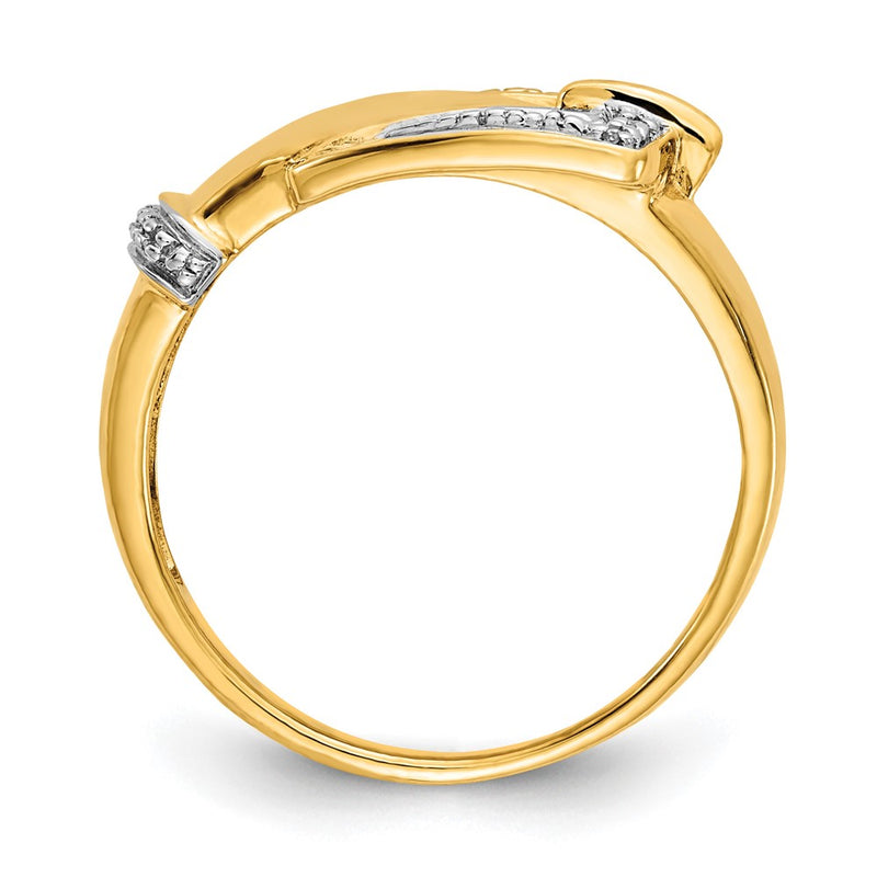 14K Yellow Gold Rhodium Diamond Buckle Ring