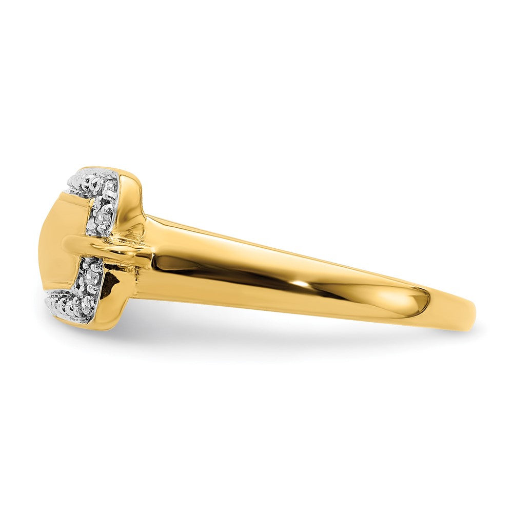 14K Yellow Gold Rhodium Diamond Buckle Ring