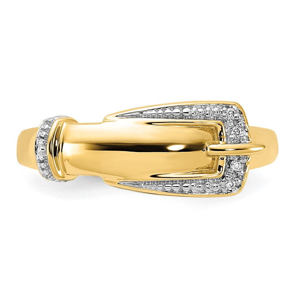 14K Yellow Gold Rhodium Diamond Buckle Ring