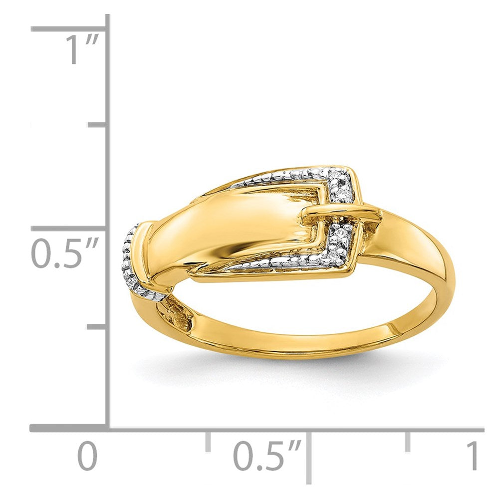 14K Yellow Gold Rhodium Diamond Buckle Ring