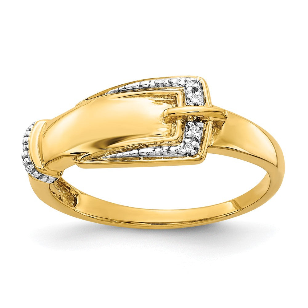 14K Yellow Gold Rhodium Diamond Buckle Ring