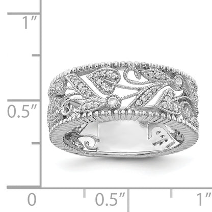 14K White Gold Flower Design Diamond Ring