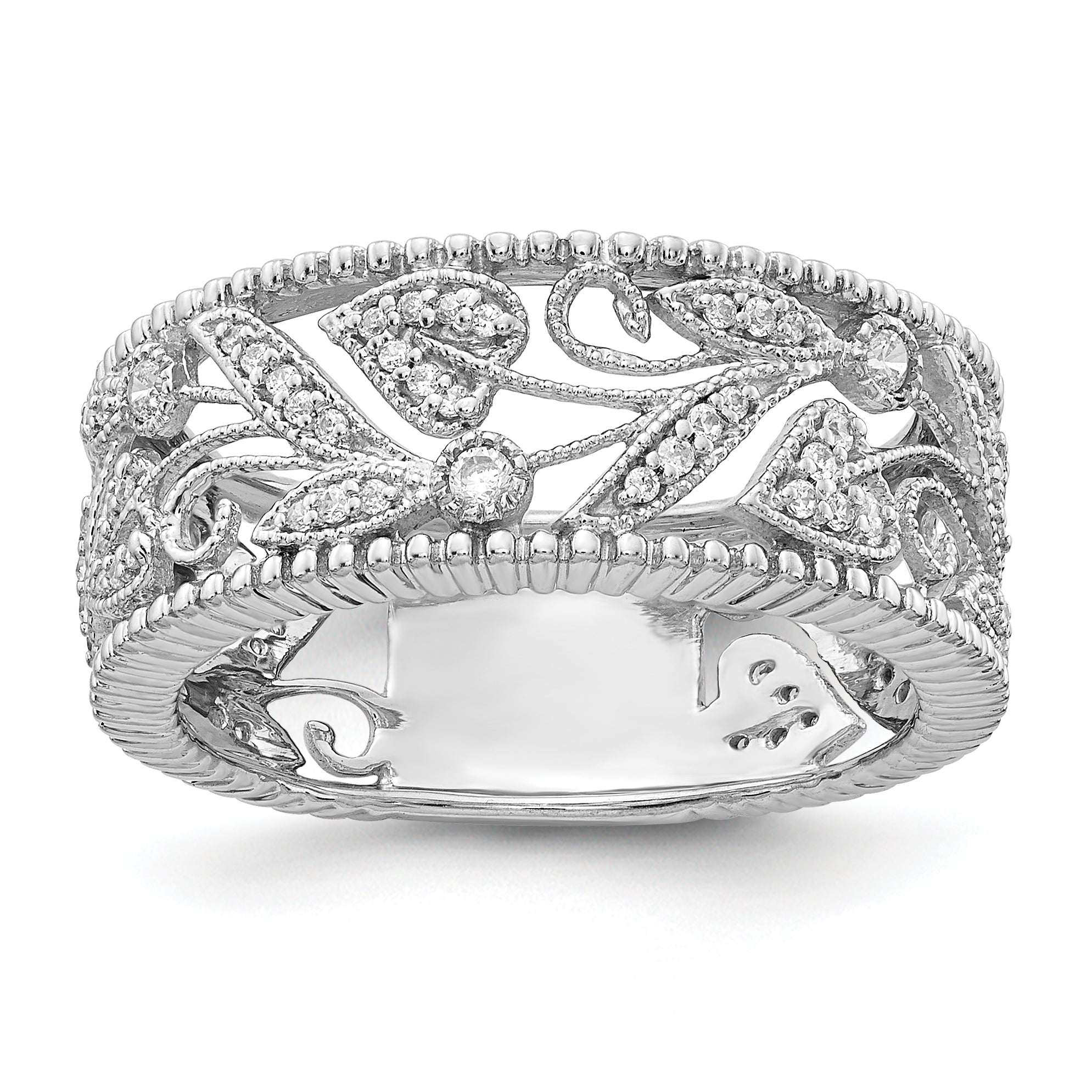 14K White Gold Flower Design Diamond Ring