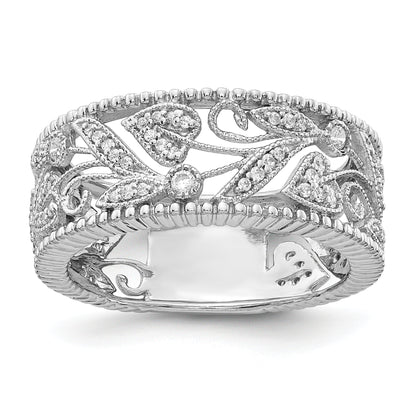 14K White Gold Flower Design Diamond Ring