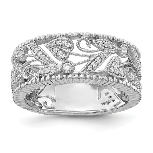 14K White Gold Flower Design Diamond Ring