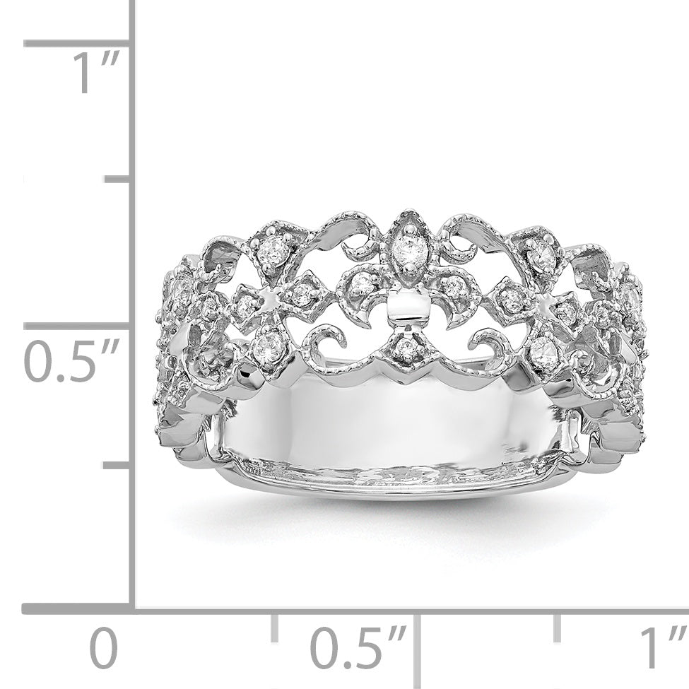 14K White Gold Diamond Fleur De Lis Ring (Size 7.5 Only)