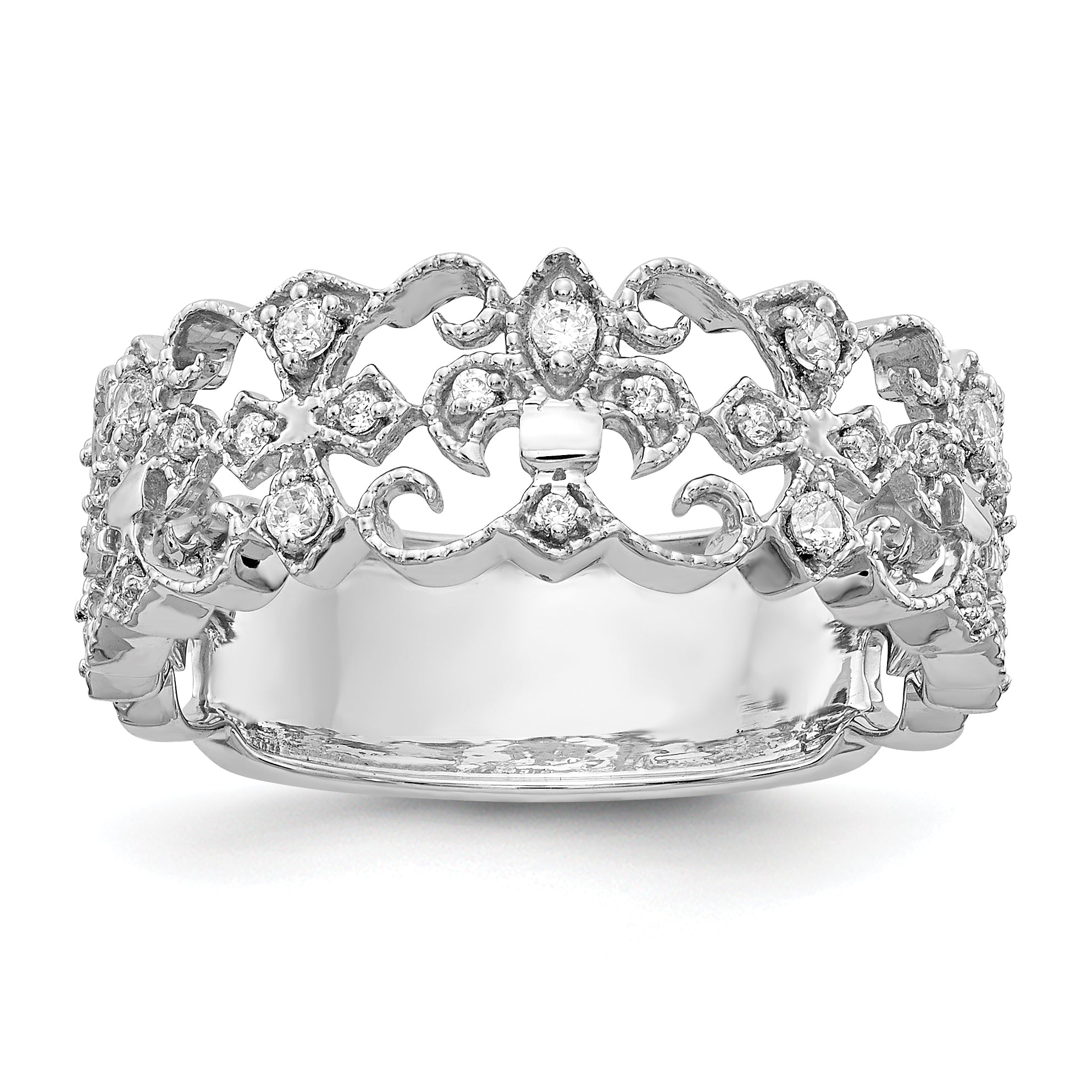 14K White Gold Diamond Fleur De Lis Ring (Size 7.5 Only)