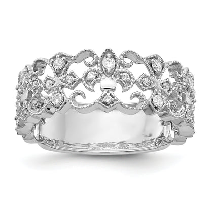 14K White Gold Diamond Fleur De Lis Ring (Size 7.5 Only)