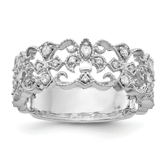 14K White Gold Diamond Fleur De Lis Ring (Size 7.5 Only)