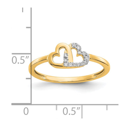 10K Yellow Gold 10K Diamond Double Heart Ring