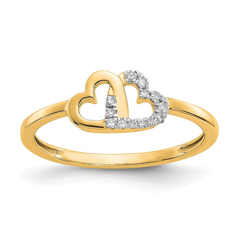 10K Yellow Gold 10K Diamond Double Heart Ring