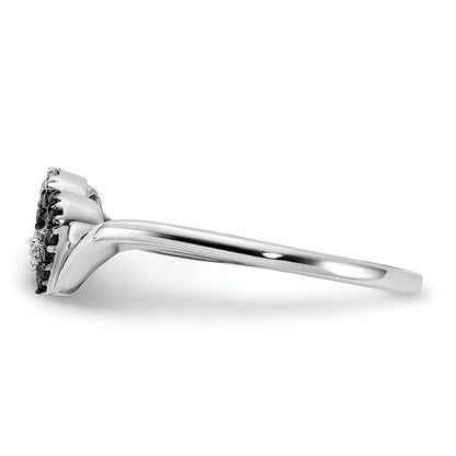 14K White Gold Black And Diamond Double Heart Ring