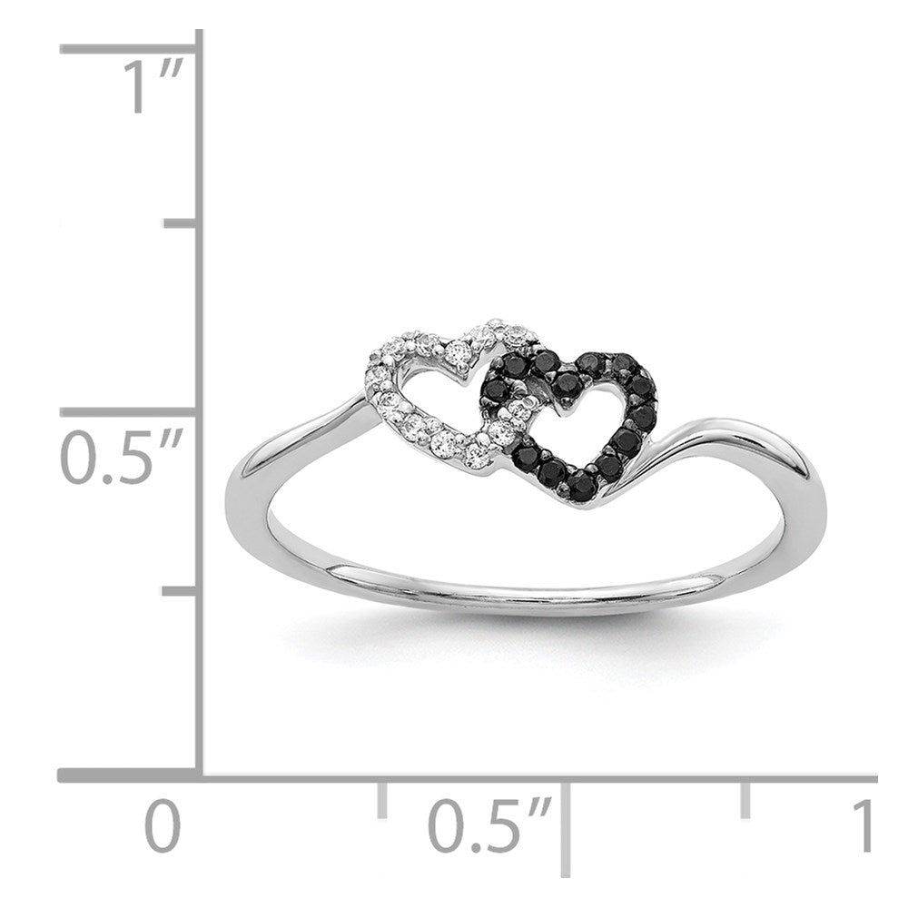 14K White Gold Black And Diamond Double Heart Ring