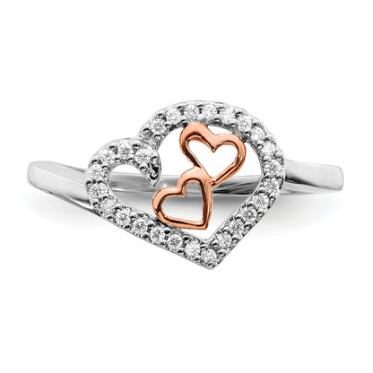14K White/Rose Gold White And Rose Diamond Heart Ring