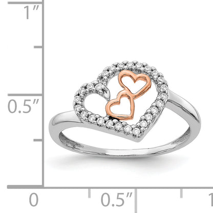 14K White/Rose Gold White And Rose Diamond Heart Ring