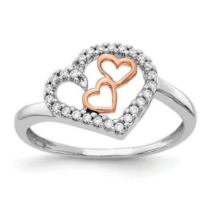 14K White/Rose Gold White And Rose Diamond Heart Ring