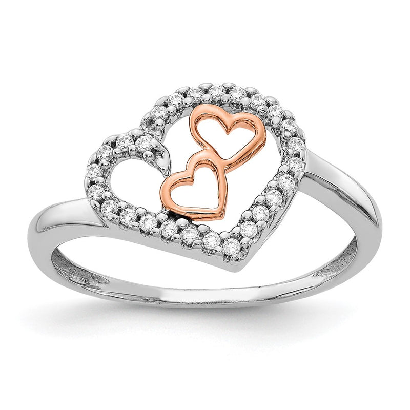 14K White/Rose Gold White And Rose Diamond Heart Ring