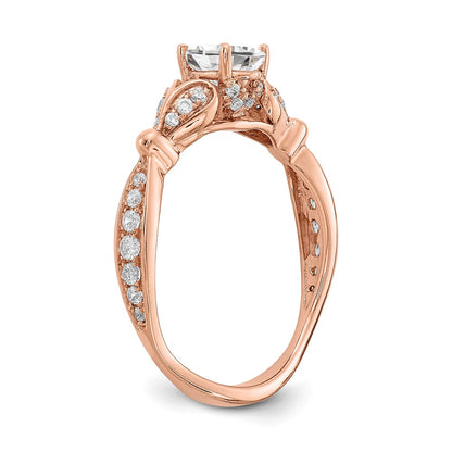 14K Rose Gold Two Hearts (Holds 1/2 Carat (6.2X4.7mm) Oval Center) 1/4 Diamond Semi Mount Engagement Ring