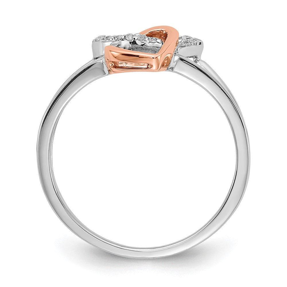 14K Two Tone White/Rose Gold Diamond Double Heart Ring
