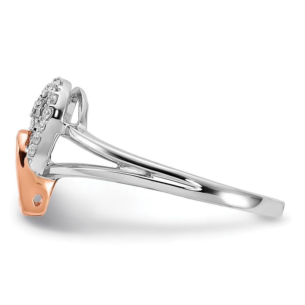 14K Two Tone White/Rose Gold Diamond Double Heart Ring