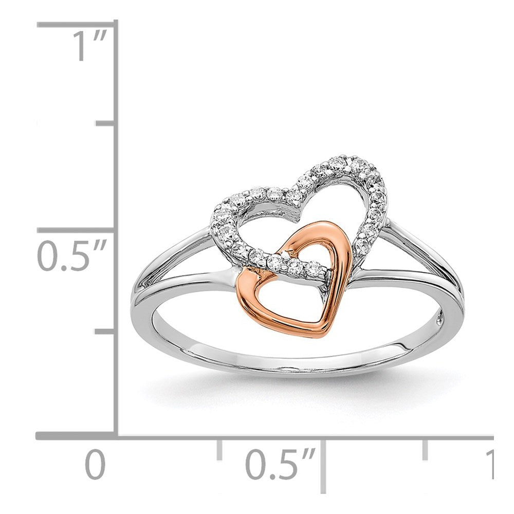 14K Two Tone White/Rose Gold Diamond Double Heart Ring