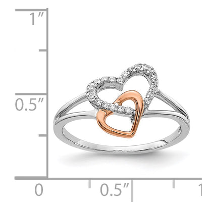 14K Two Tone White/Rose Gold Diamond Double Heart Ring