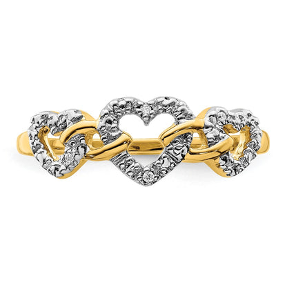 14K Yellow Gold Diamond Triple Heart Ring