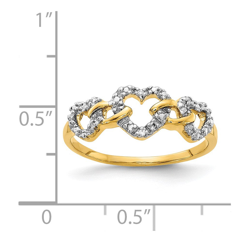 14K Yellow Gold Diamond Triple Heart Ring