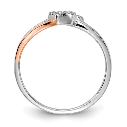 14K Two Tone White And Rose Gold Diamond Polished Double Heart Ring