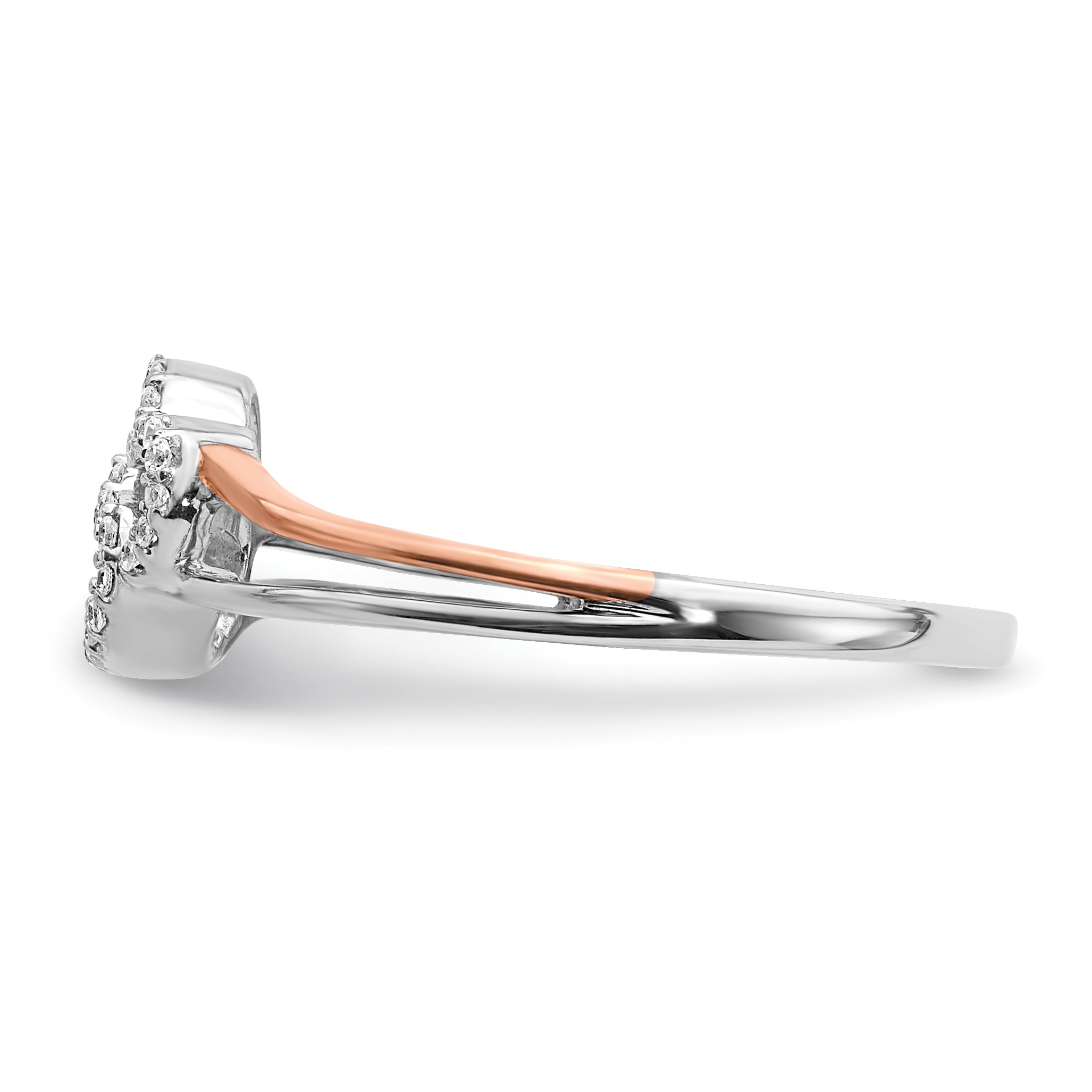 14K Two Tone White And Rose Gold Diamond Polished Double Heart Ring