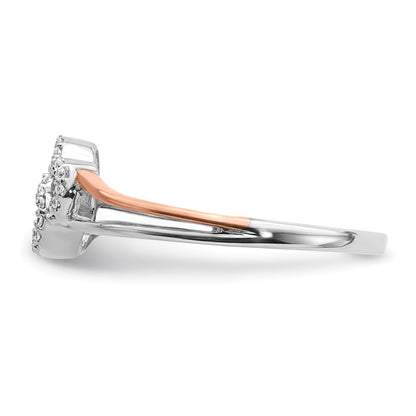 14K Two Tone White And Rose Gold Diamond Polished Double Heart Ring
