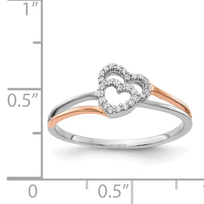 14K Two Tone White And Rose Gold Diamond Polished Double Heart Ring