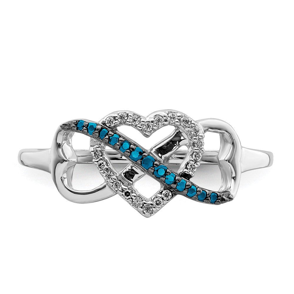 14K White Gold Blue And Diamond Infinity Heart Ring