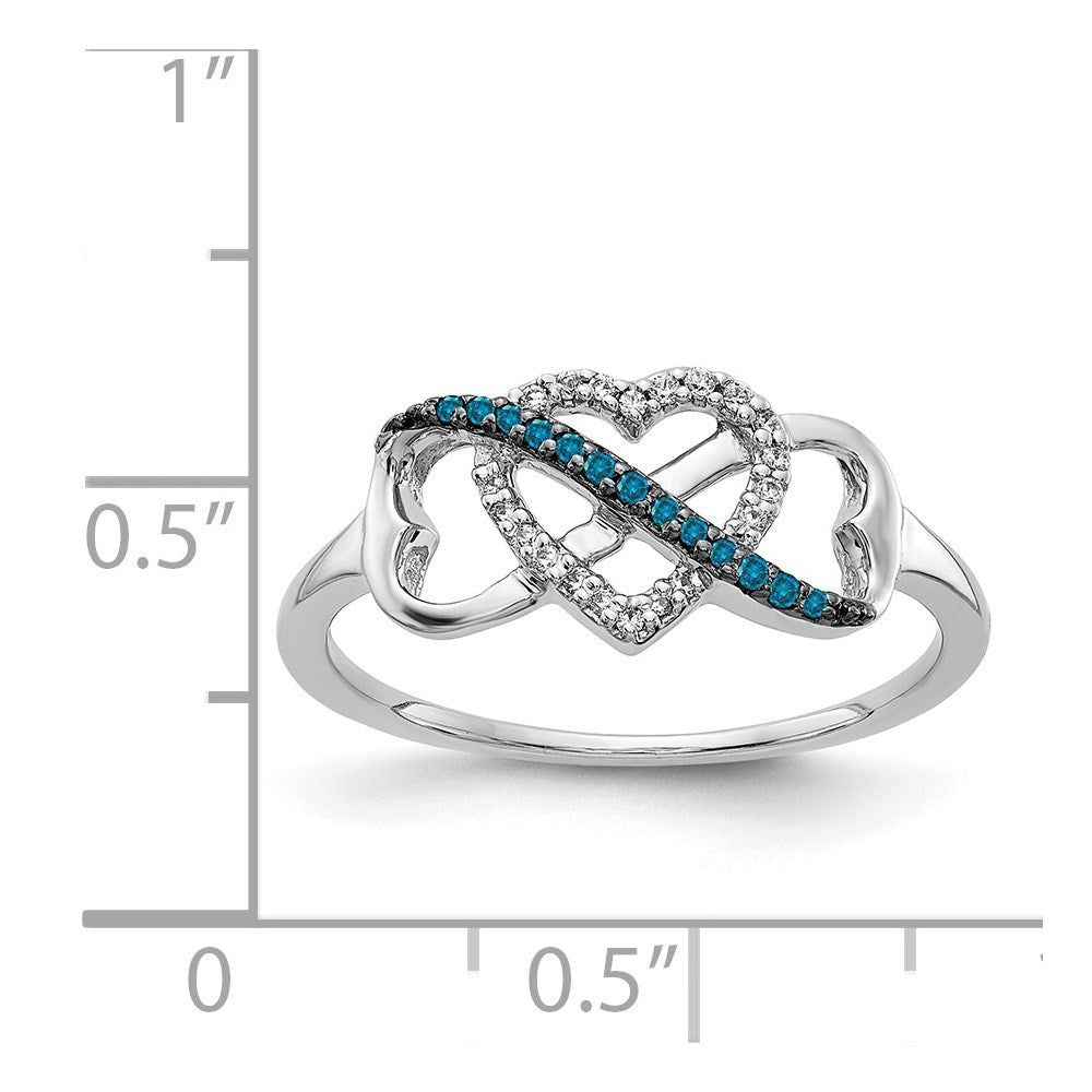 14K White Gold Blue And Diamond Infinity Heart Ring