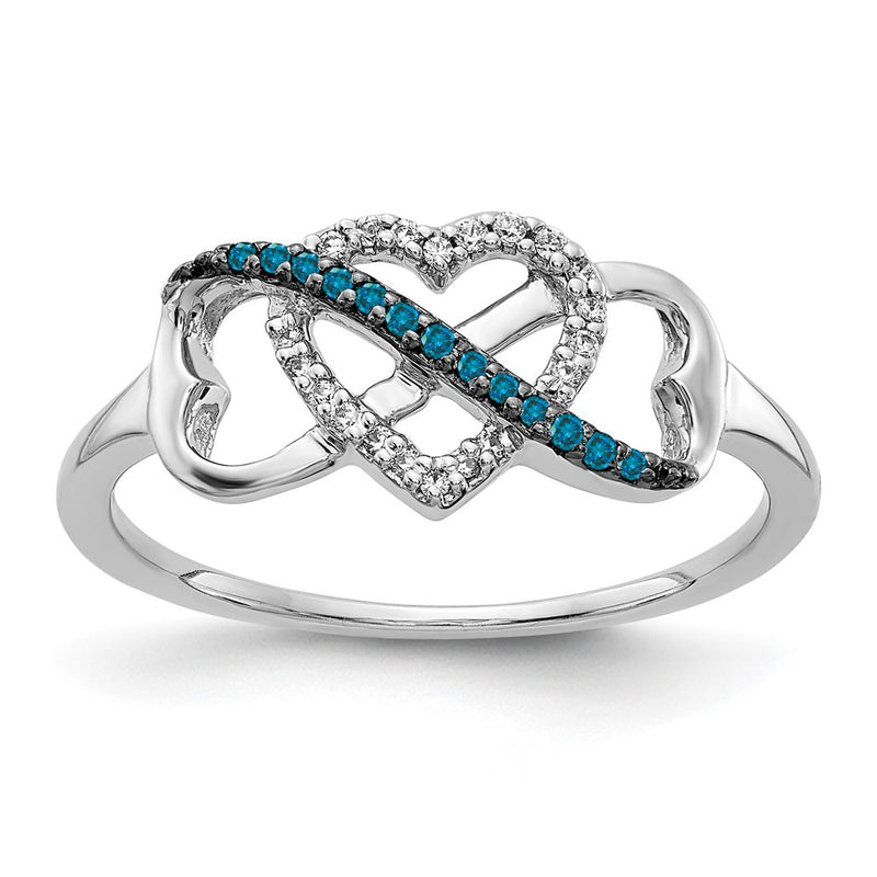 14K White Gold Blue And Diamond Infinity Heart Ring