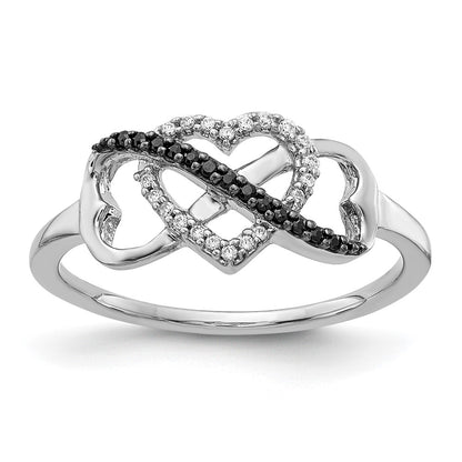 14K White Gold Black and White Diamond Infinity and Heart Ring