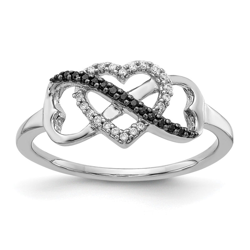 14K White Gold Black and White Diamond Infinity and Heart Ring