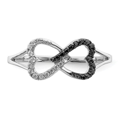 14K White Gold Black And Diamond Infinity Heart Ring