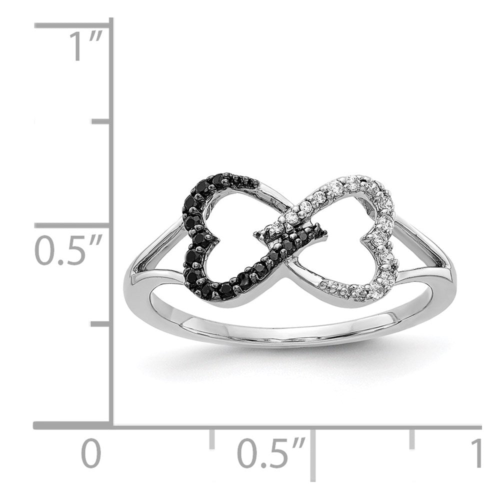 14K White Gold Black And Diamond Infinity Heart Ring