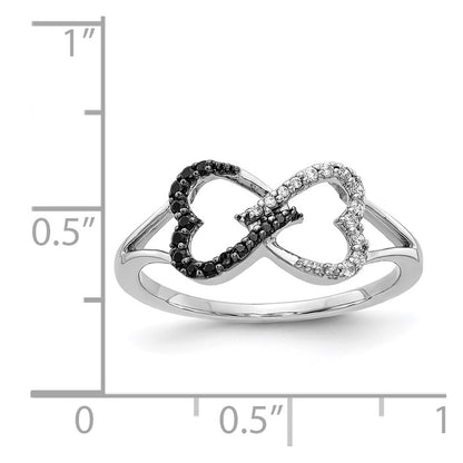14K White Gold Black And Diamond Infinity Heart Ring