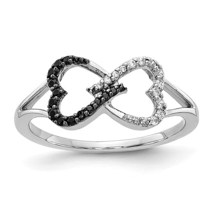 14K White Gold Black And Diamond Infinity Heart Ring