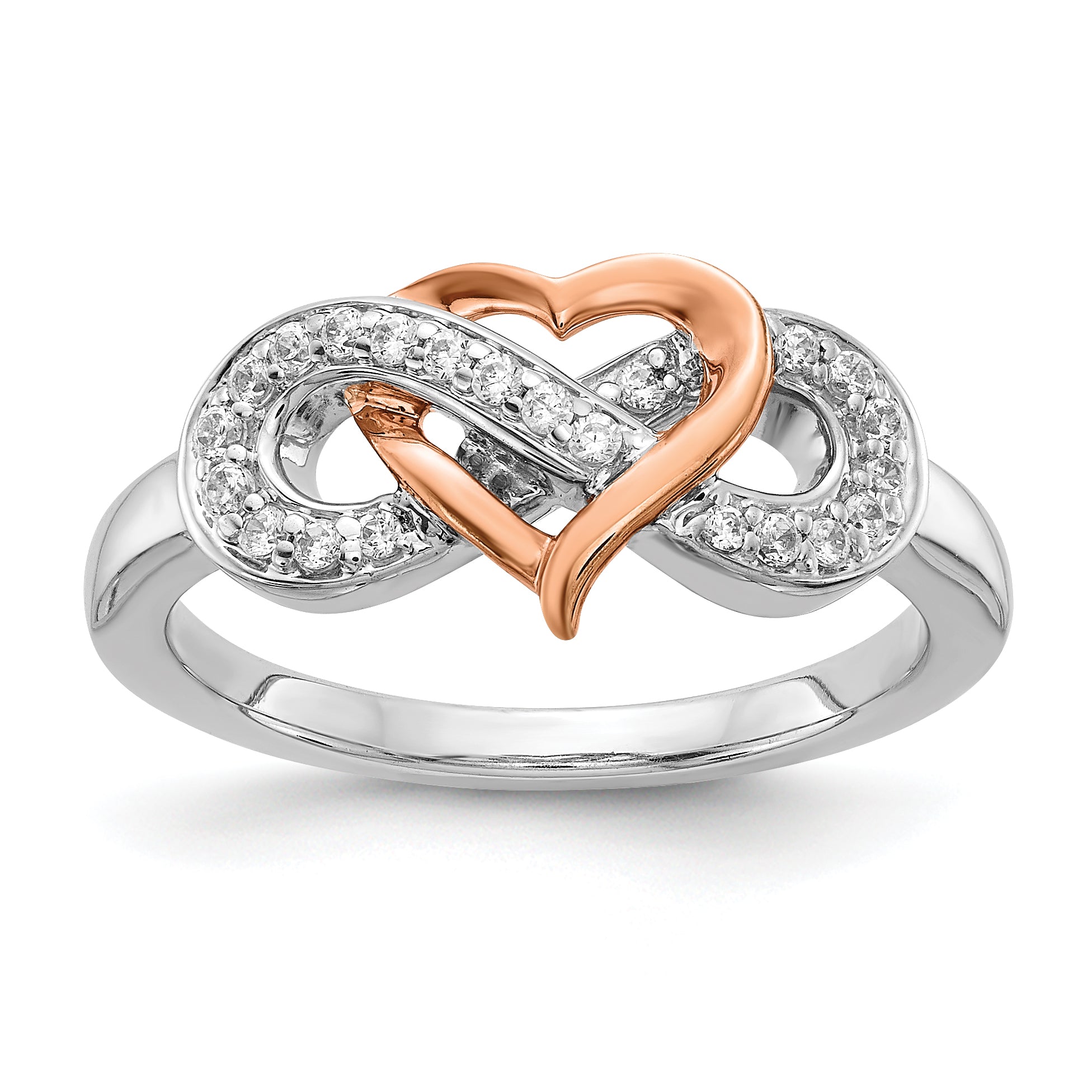 14k Two-Tone Rose and White Gold 1/6 Ct. Lab Grown Diamond VS/SI+ G+ Infinity Heart Symbol Ring