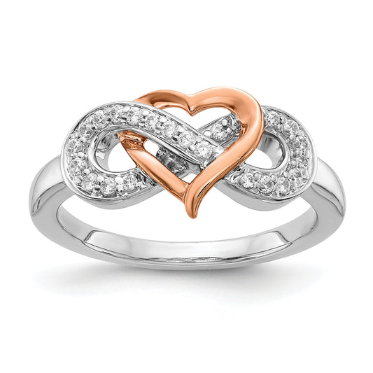 14k Two-Tone Rose and White Gold 1/6 Ct. Lab Grown Diamond VS/SI+ G+ Infinity Heart Symbol Ring