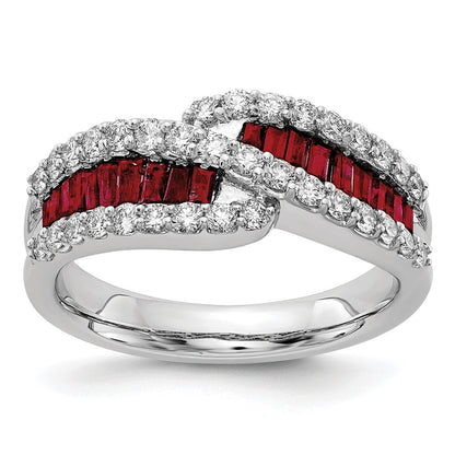 14k White Gold 5/8 Ct. Lab Grown Diamond VS/SI+ G+ and Lab Created Ruby Ring