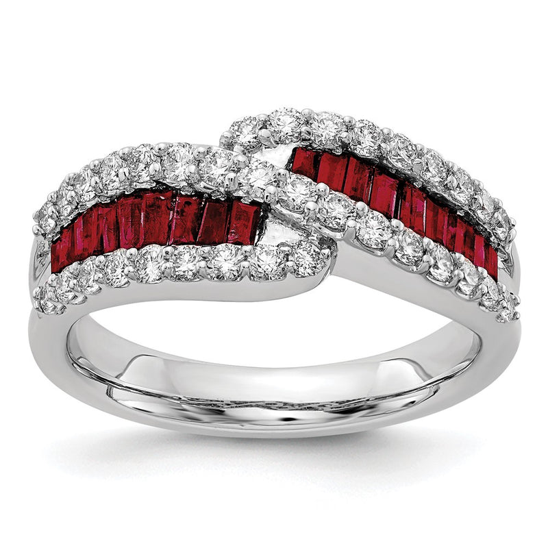 14k White Gold 5/8 Ct. Lab Grown Diamond VS/SI+ G+ and Lab Created Ruby Ring