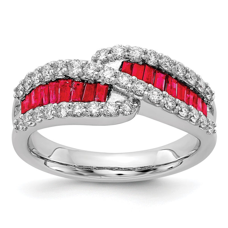 14K White Gold Ruby Diamond Ring