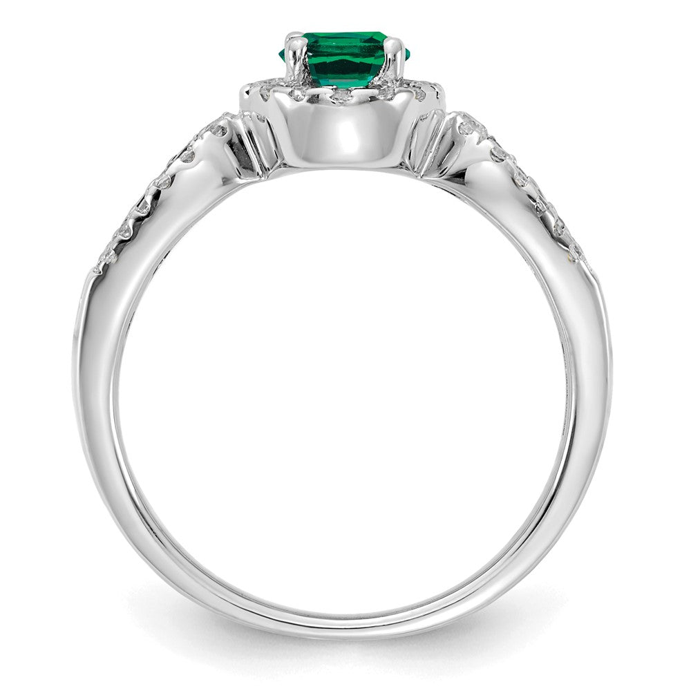 14k White Gold 1/3 Ct. Lab Grown Diamond VS/SI+ G+ and Oval Lab Created Emerald Ring