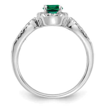 14k White Gold 1/3 Ct. Lab Grown Diamond VS/SI+ G+ and Oval Lab Created Emerald Ring
