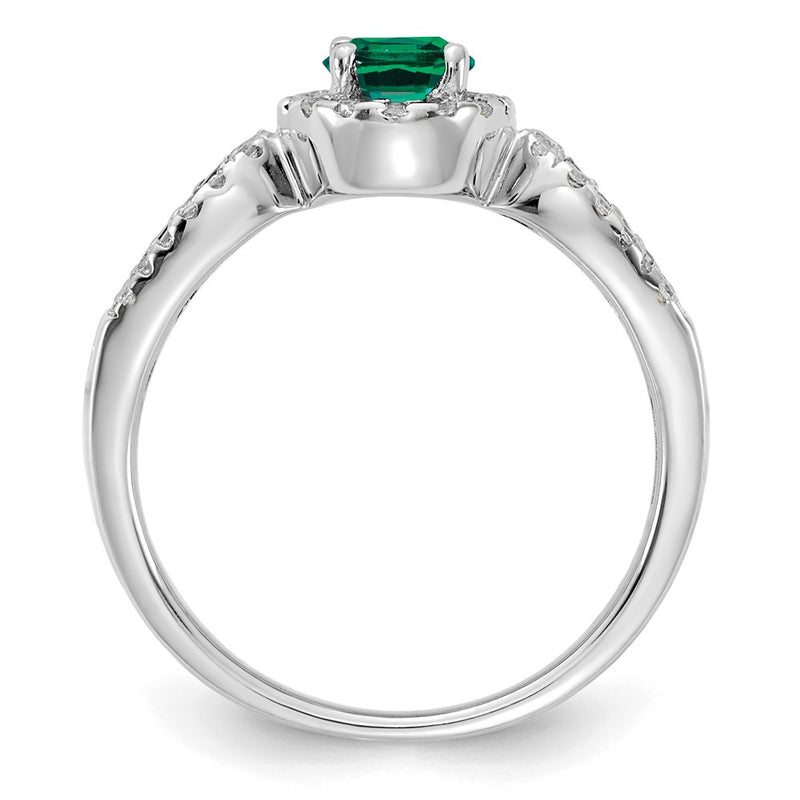 14k White Gold 1/3 Ct. Lab Grown Diamond VS/SI+ G+ and Oval Lab Created Emerald Ring