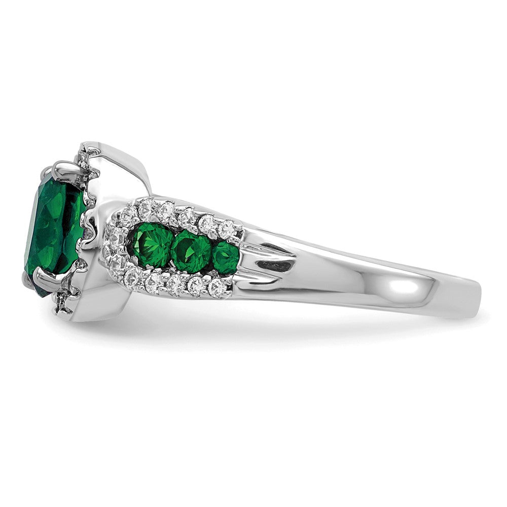 14k White Gold 1/3 Ct. Lab Grown Diamond VS/SI+ G+ and Oval Lab Created Emerald Ring